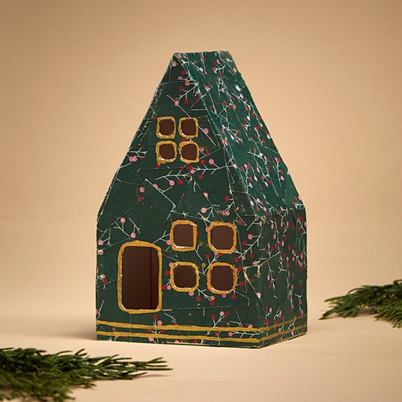Christmas village papier-mâché 3 cardboard houses set NEW - Picture 10 of 12